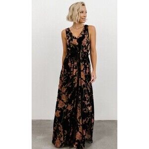 Baltic Born Lennon Velvet Sleeveless Maxi Dress Black Burnout Pink Romantic M